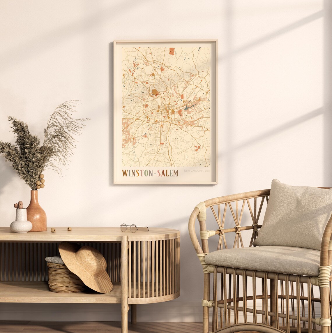 Winston-Salem North Carolina Vintage Boho City Street Map Poster - Image 2