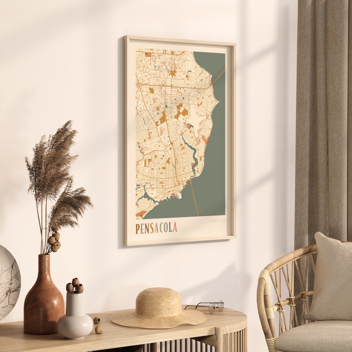 Pensacola Florida City Map Poster Warm Retro Street Map Home Decor - Image 3
