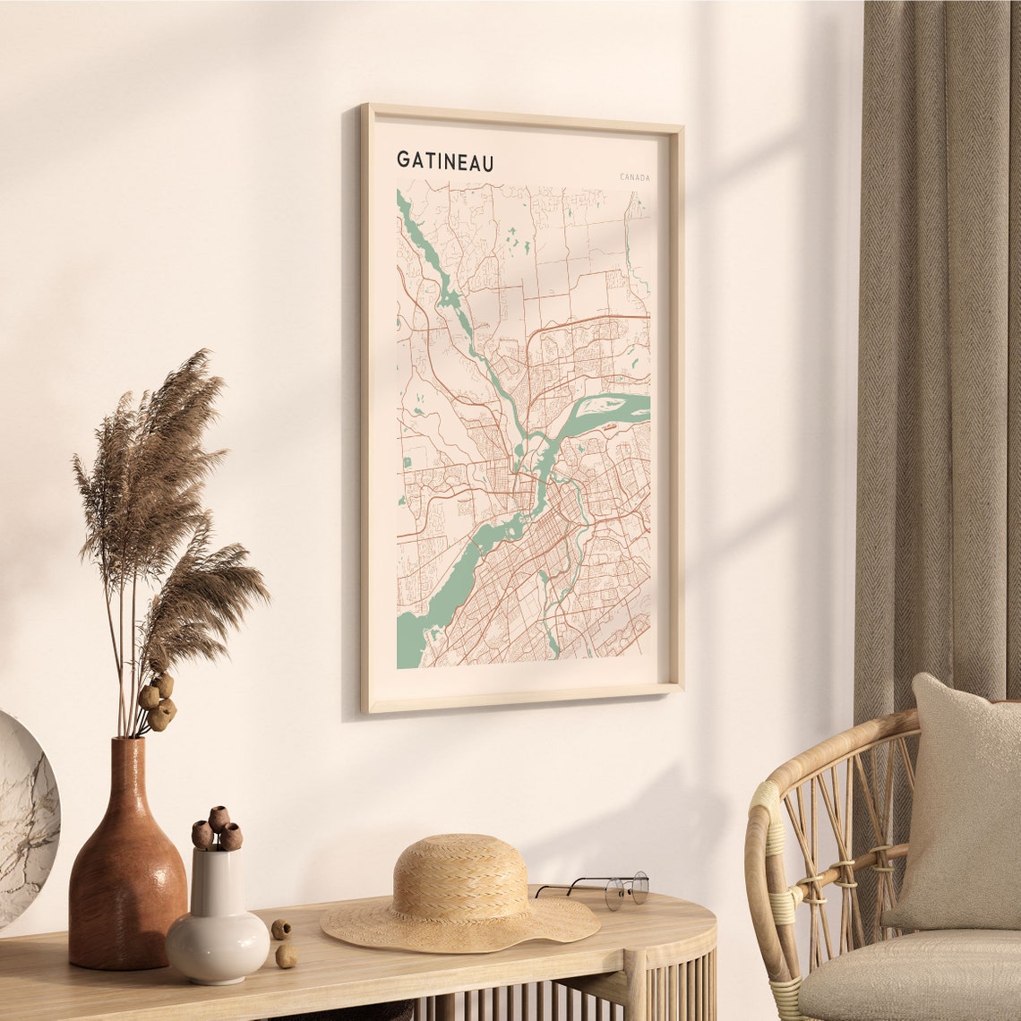 Gatineau Quebec Canada Modern Minimalist Riverside Map Poster - Image 3