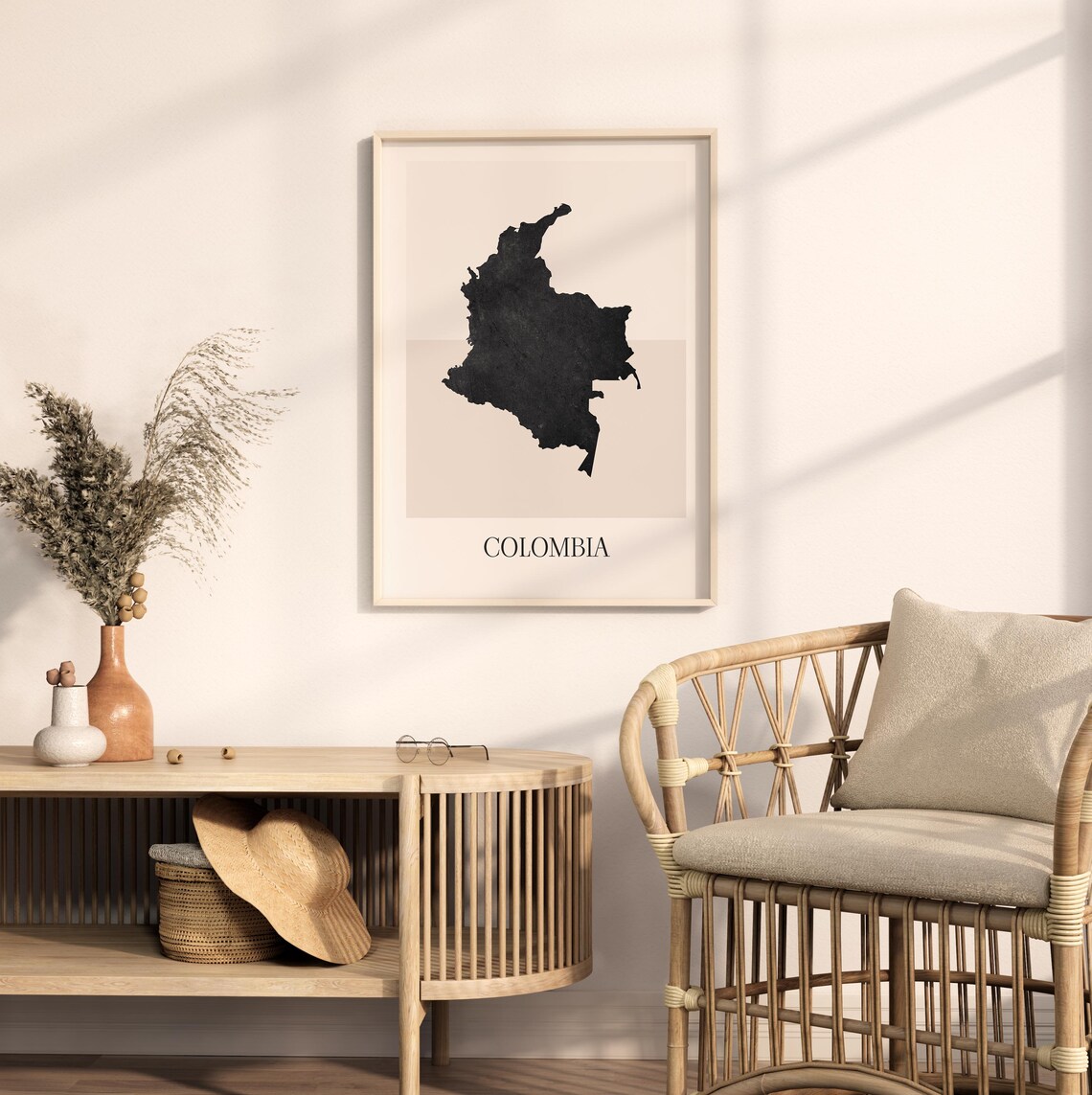 Colombia Country Map Silhouette Minimalist Black Beige Art Poster - Image 2