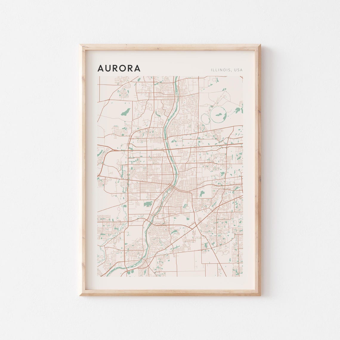 Aurora Illinois Minimalist Terracotta Street Line Map Poster