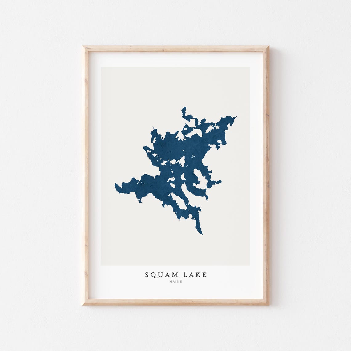 Squam Lake Maine Navy Blue Lake Shoreline Map Silhouette Art Poster
