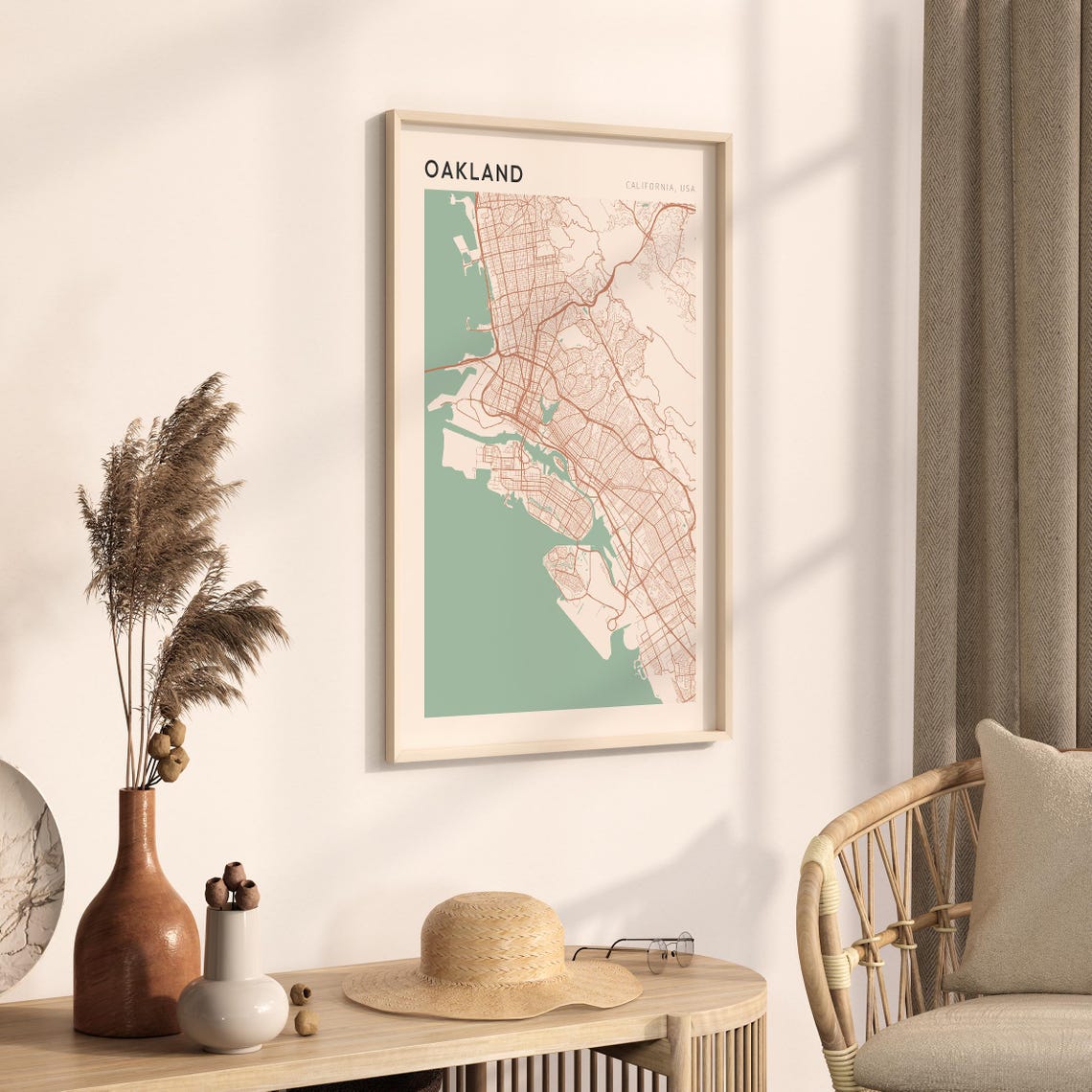 Oakland California Minimalist Street Map Poster in Blush and Sage - Image 3