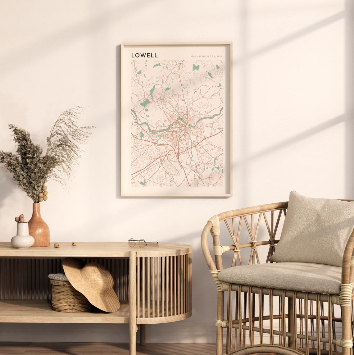 Lowell Massachusetts USA Soft Sage Minimalist Modern Street Map Poster - Image 2