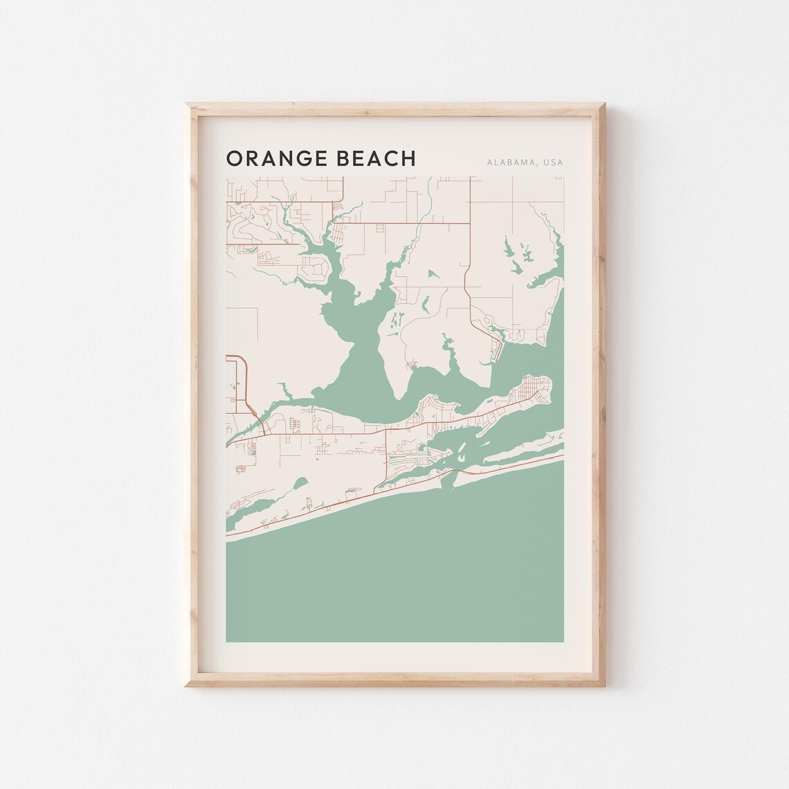 Orange Beach Alabama Minimalist Line Street Map Modern City Art Poster
