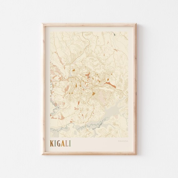 Kigali Map Poster Print Wall Art Rwanda Africa Travel Gift Boho Decor