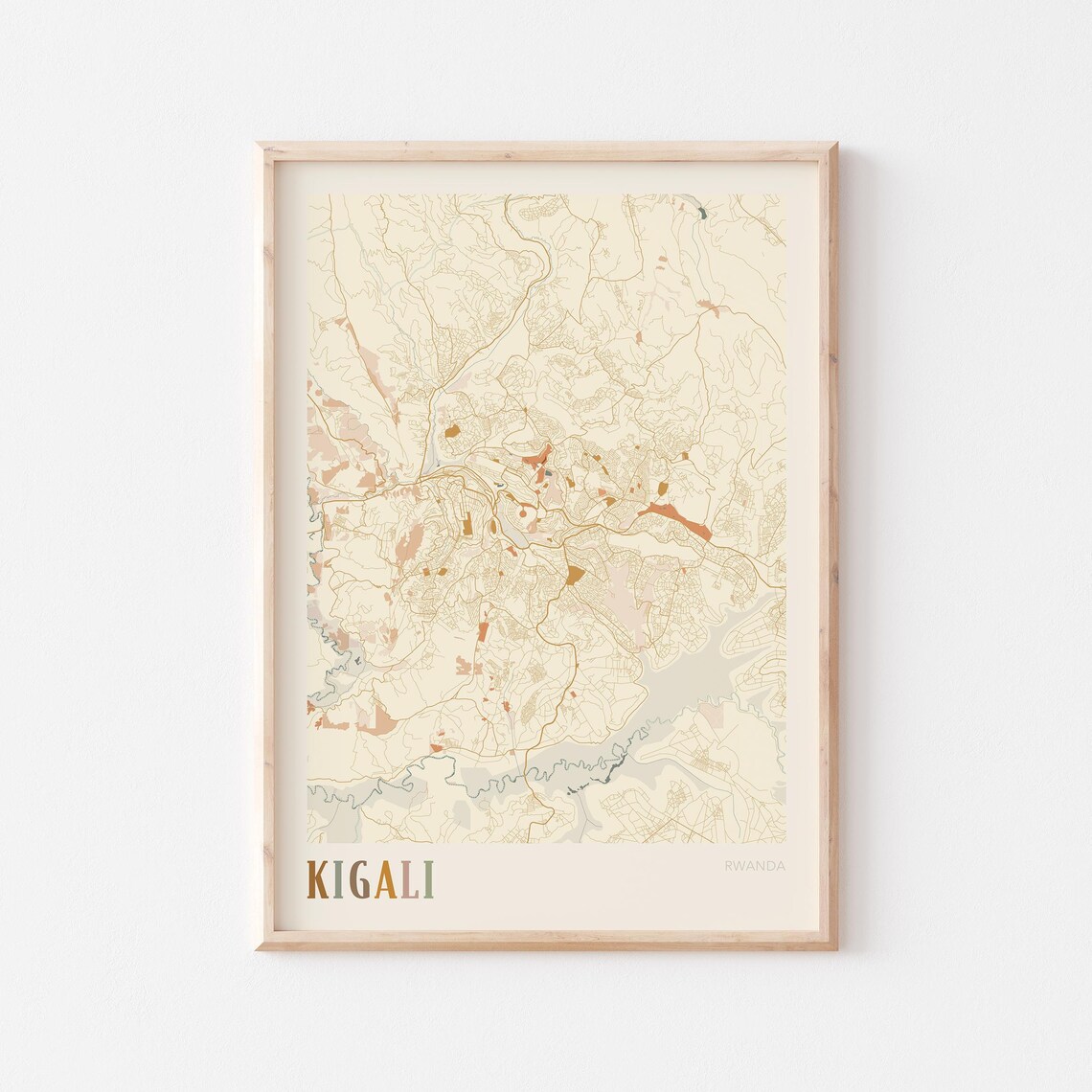 Kigali Map Poster Print Wall Art Rwanda Africa Travel Gift Boho Decor