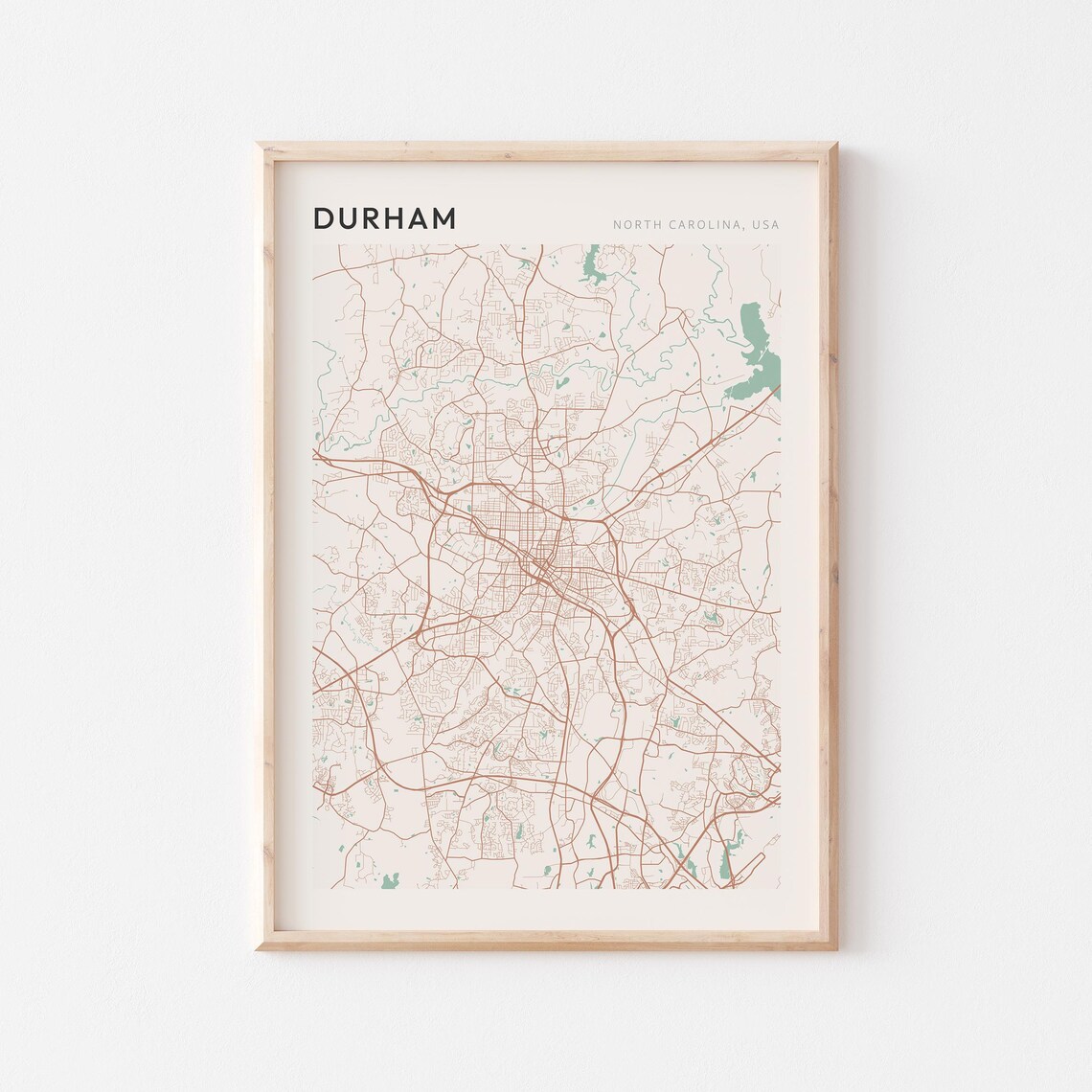 Durham North Carolina Minimalist Line Art City Street Map Poster