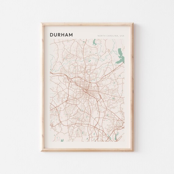 Durham North Carolina Minimalist Line Art City Street Map Poster