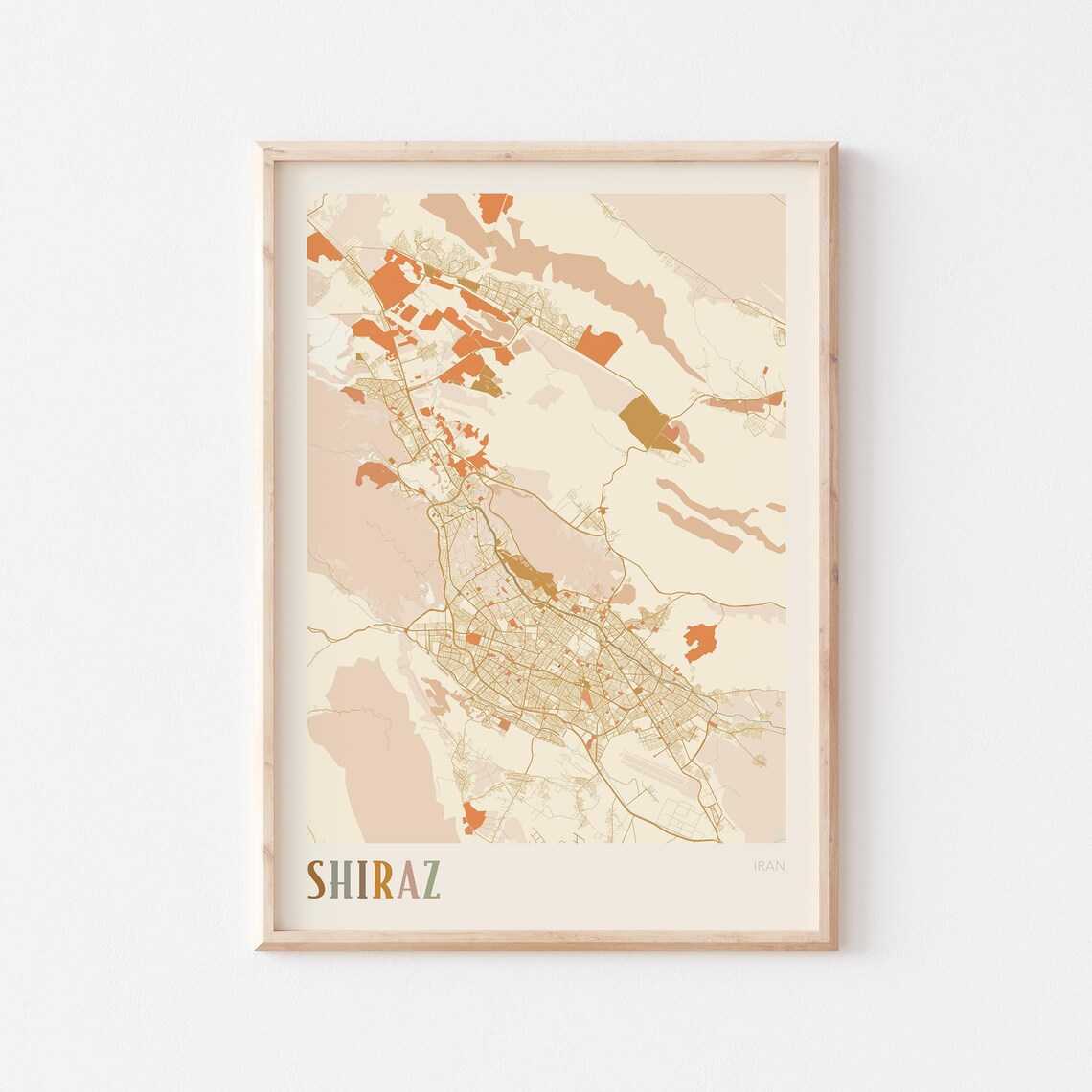 Shiraz Map Poster Print Wall Art Iran Travel Gift Boho