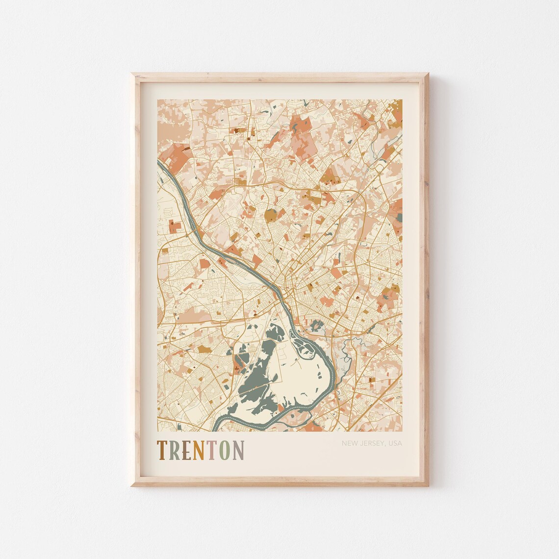 Trenton New Jersey Street Map Poster with Colorful Multicolor Typography