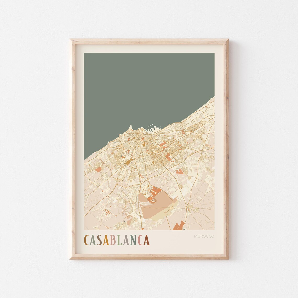 Casablanca Map Poster Print Wall Art Morocco Africa Travel Gift Boho Decor