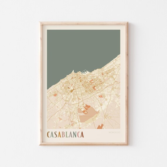 Casablanca Map Poster Print Wall Art Morocco Africa Travel Gift Boho Decor