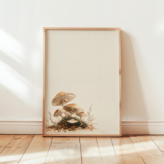 Forest Floor Mushrooms Watercolor Print Minimal Cottagecore Botanical Illustration