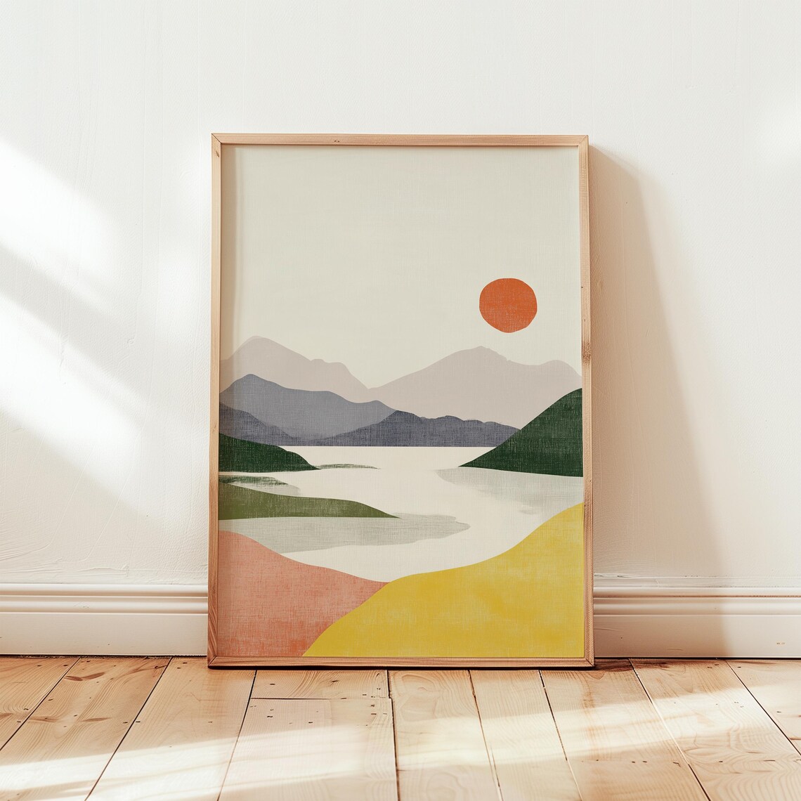 Minimalist Luminous Lake Painting, Midcentury Scandinavian