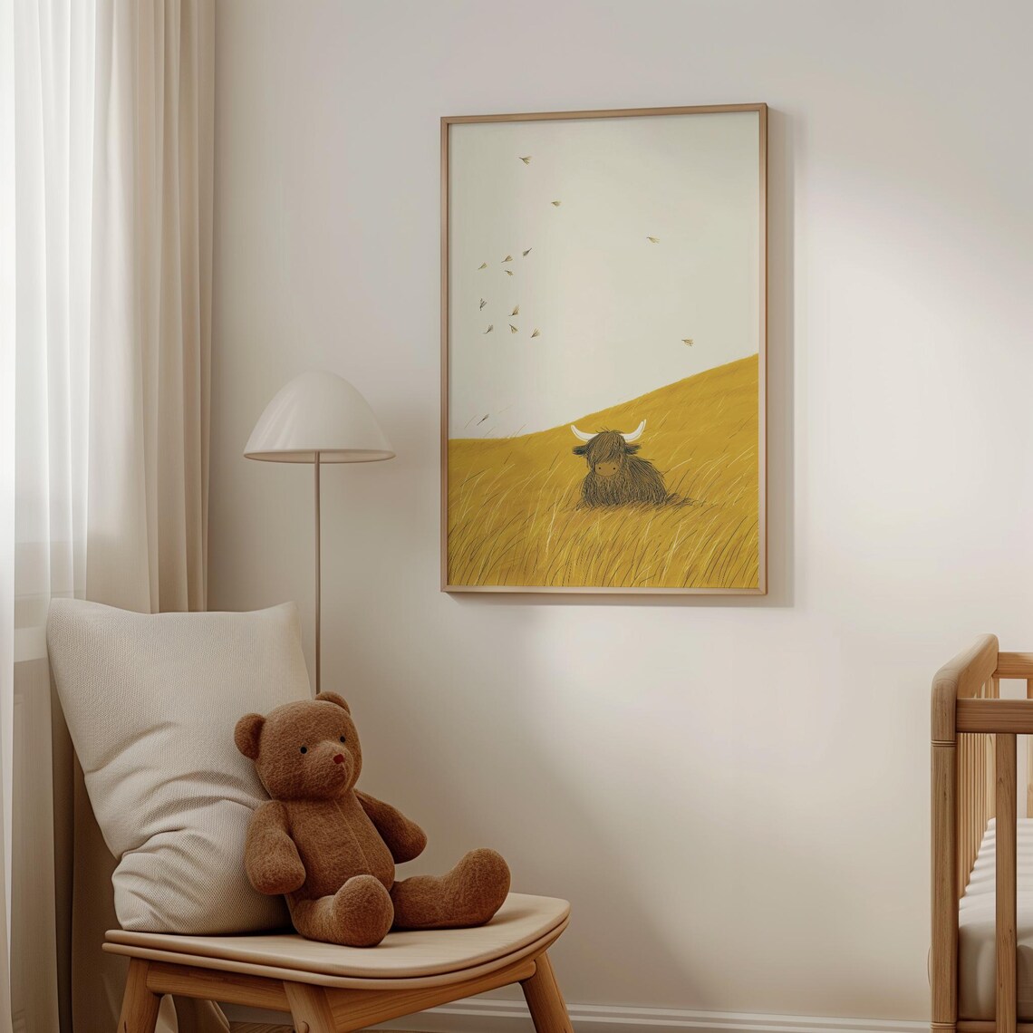 Highland Cow Nursery Art, Cozy Calf Watercolor