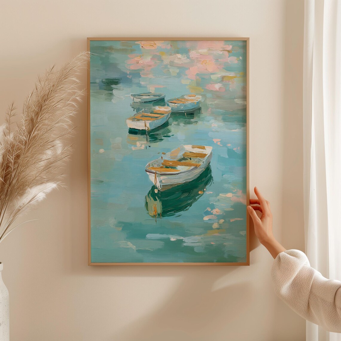 Boat Wall Art, Pastel Coastal Impressionist Seascape