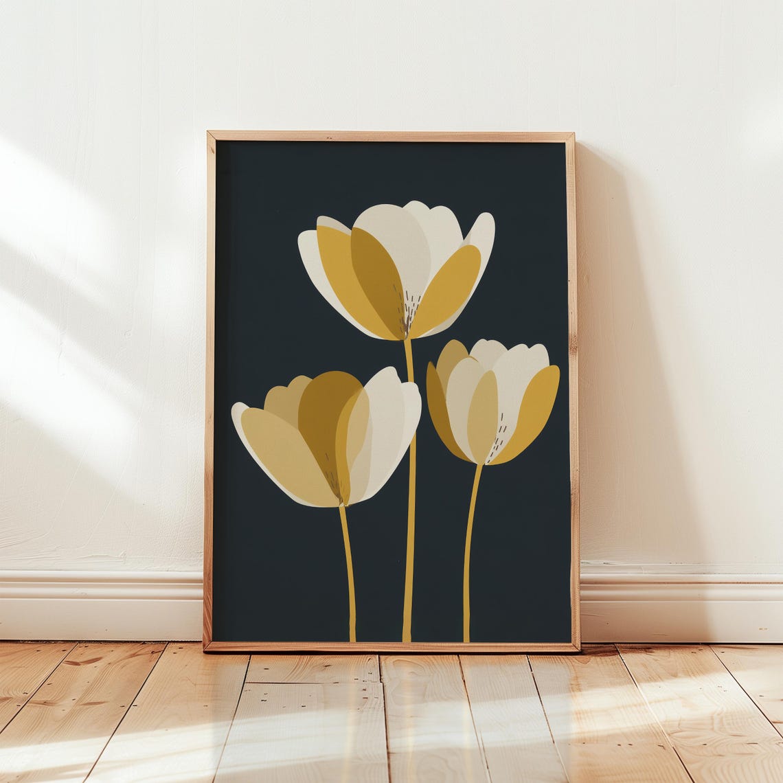 Vintage Tulip Print Earthy Yellow Floral Botanical Art