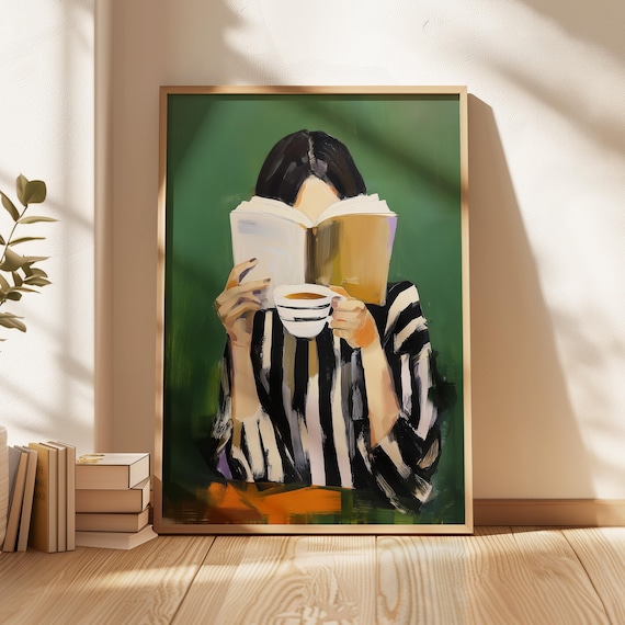 Woman Reading Painting, Bookish Minimalist Decor