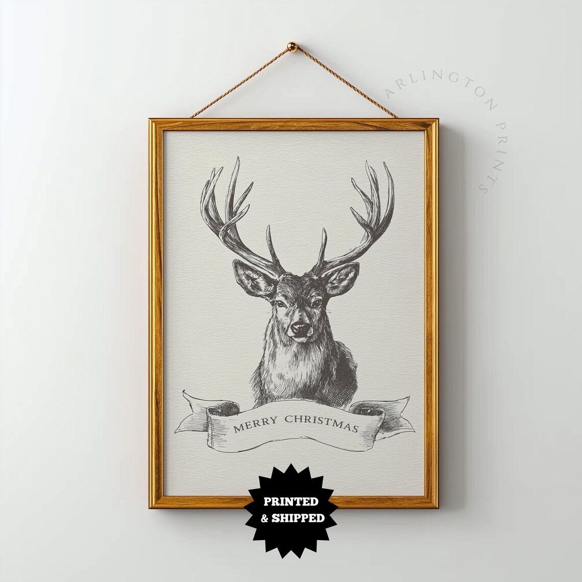Merry Christmas Stag Sketch Rustic Holiday Deer Artwork Poster
