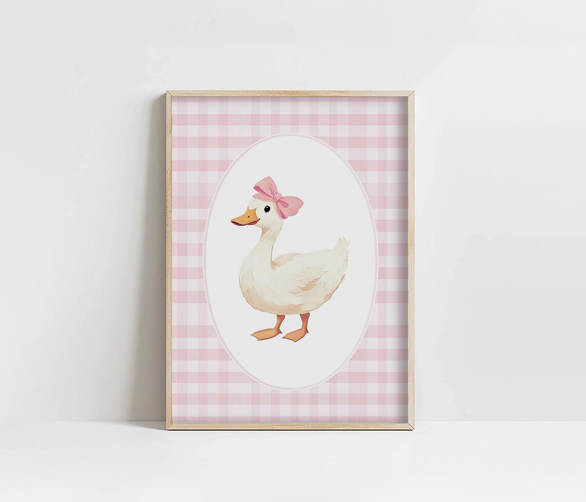 Duck Nursery Print, Pink Grandmillennial Decor