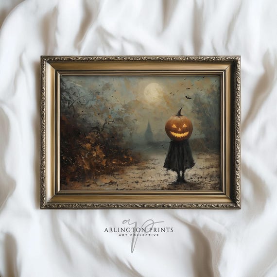 Vintage Halloween Pumpkin Print, Dark Academia Decor