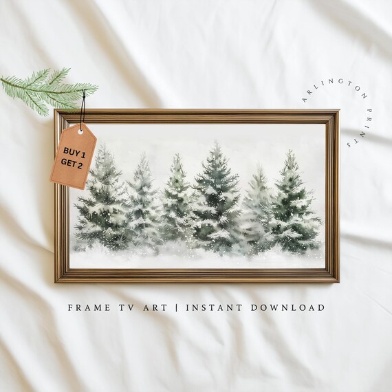 Snowy Evergreen Forest Winter Watercolor Christmas Art Poster