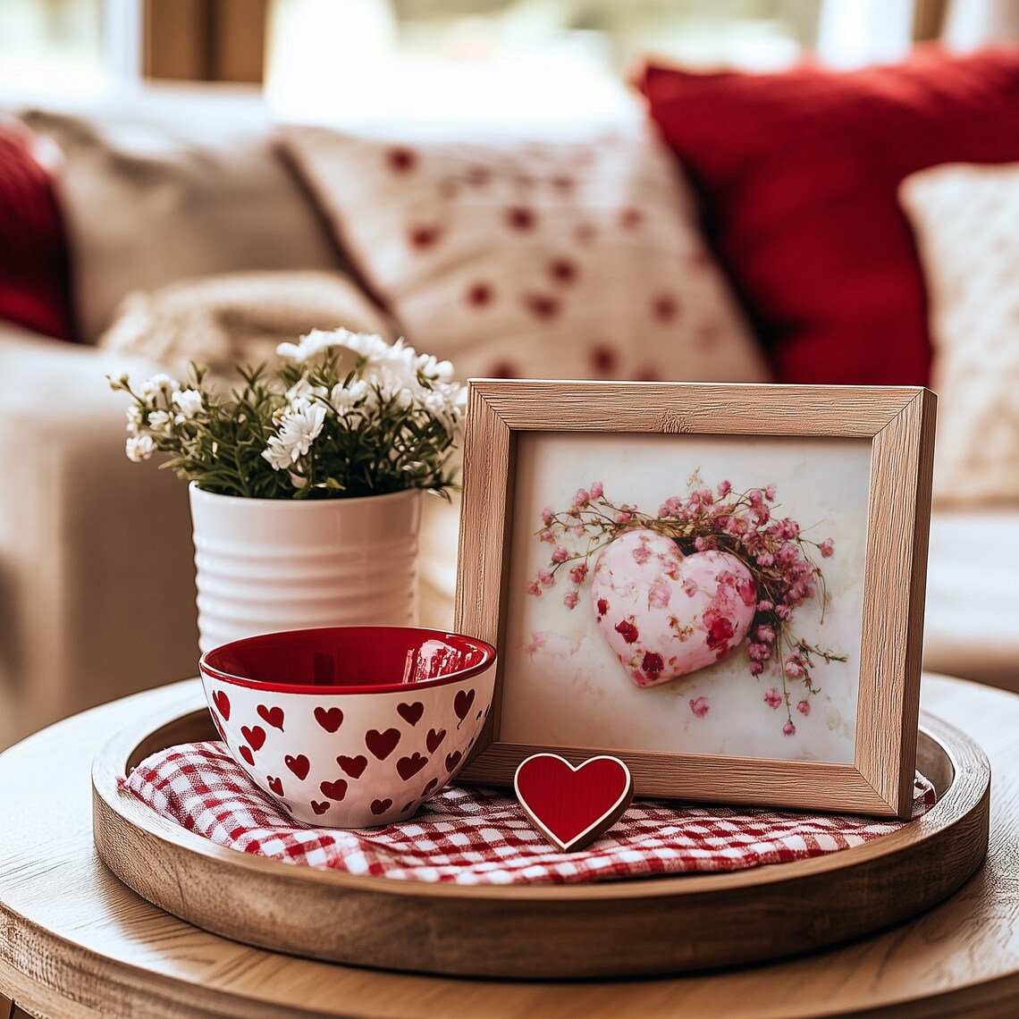 Pink Floral Heart with Baby's Breath Blossoms Romantic Valentine Print - Image 4