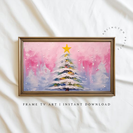 Samsung Frame Tv Art Pastel Pink Holiday Tree Abstract Winter Oil Painting Festive Christmas Home Decor File For Tv124