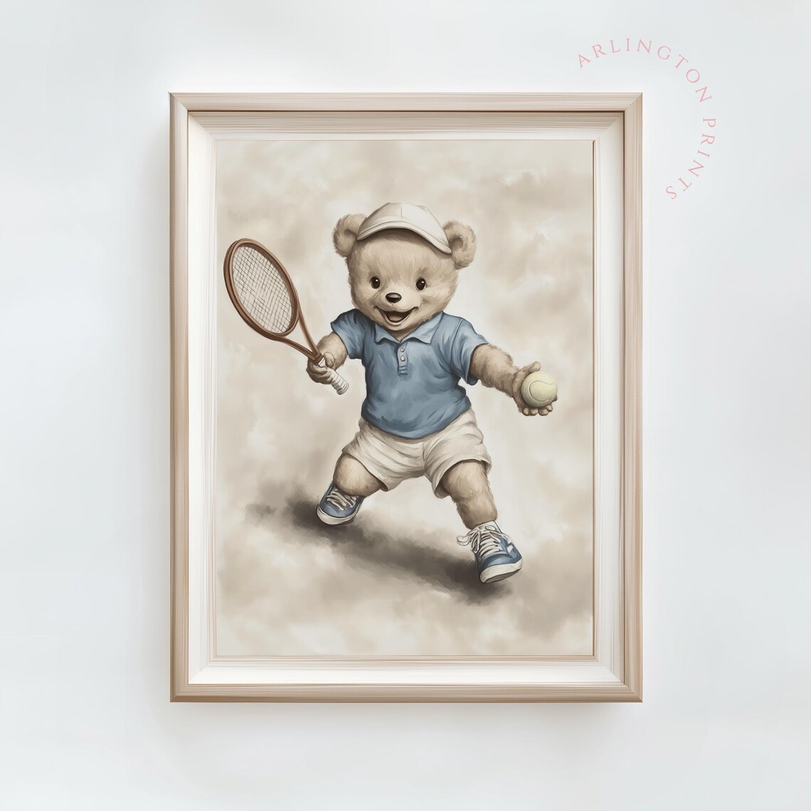 Adorable Teddy Bear Playing Tennis Vintage Racket Kids Sports Poster