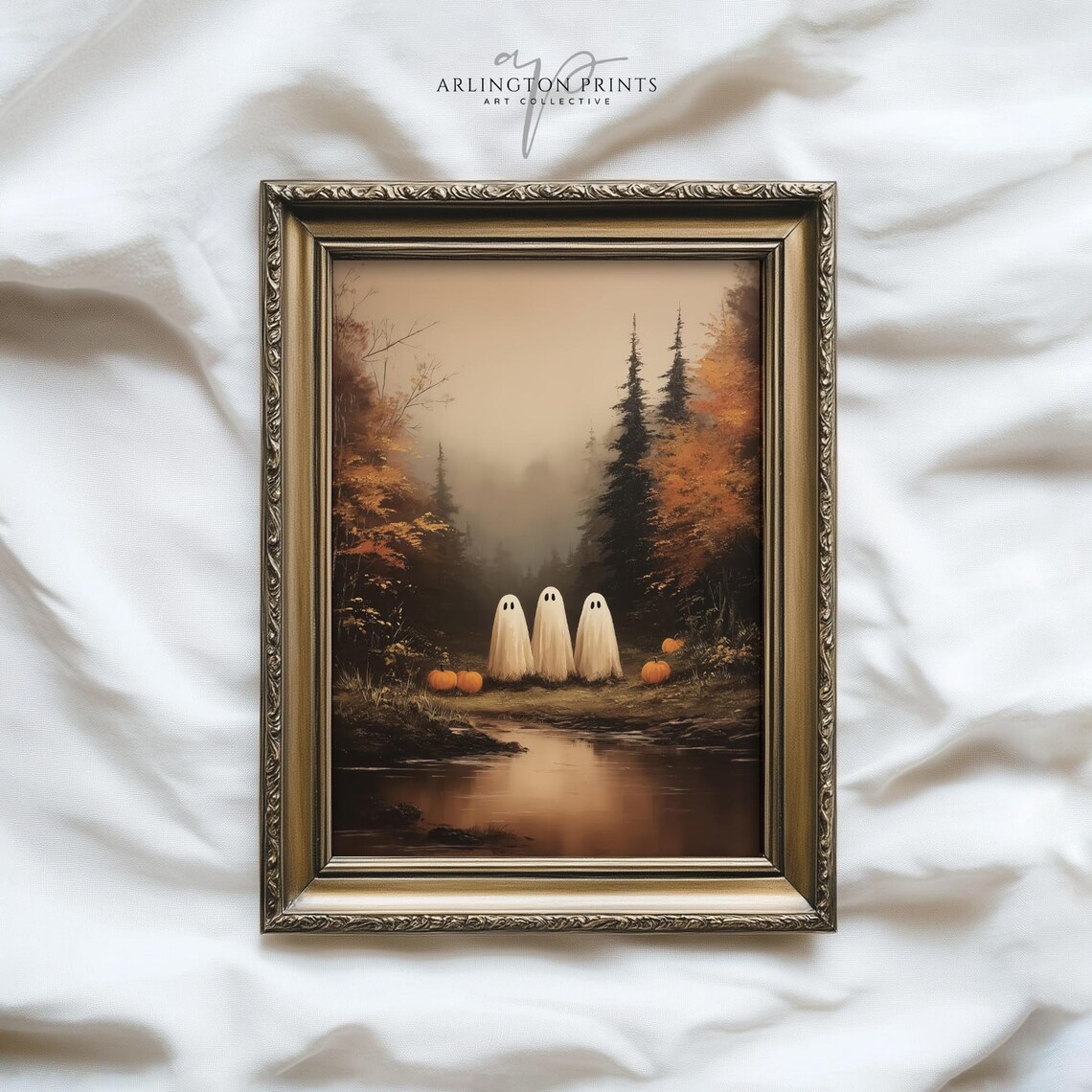 Ghosts in the Autumn Woods Vintage Halloween Print