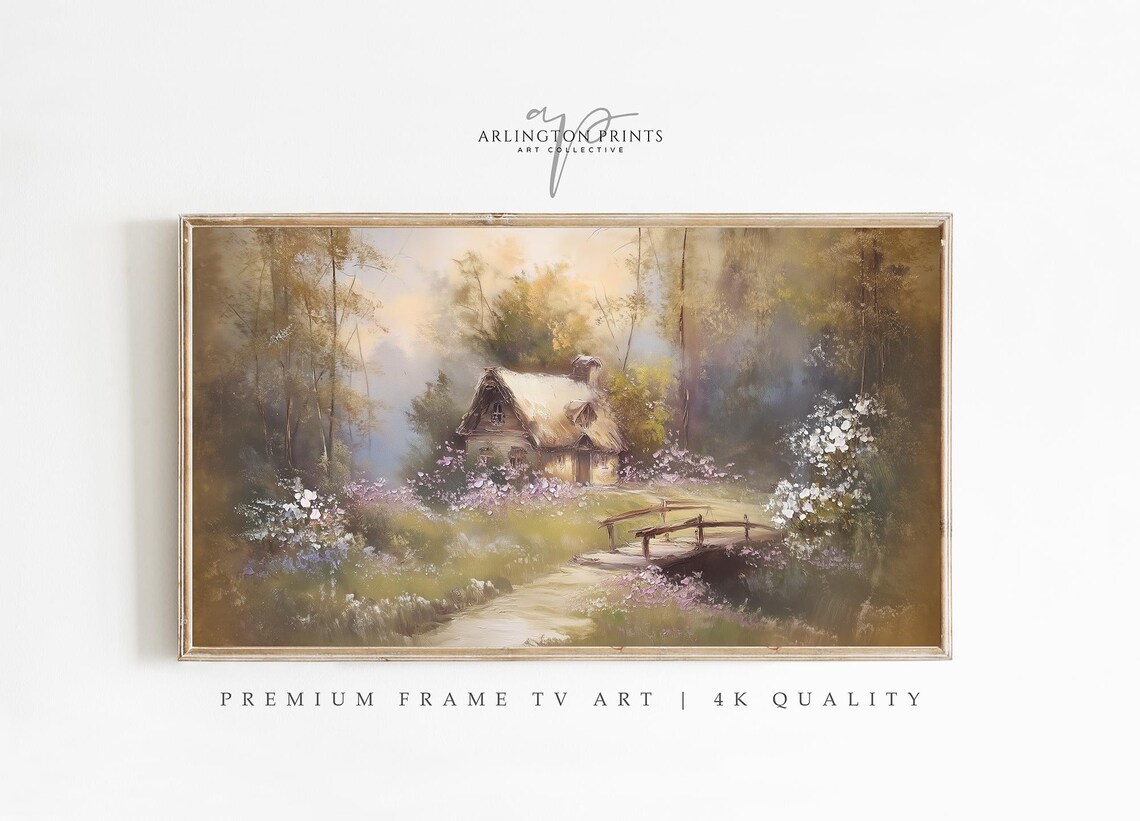 Rustic Cottage In Forest, Vintage Style Art Print