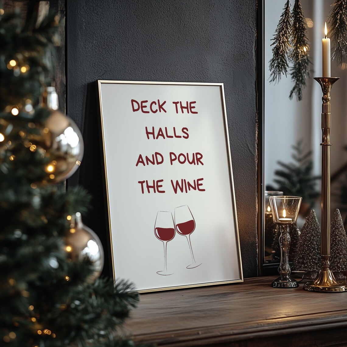 Deck the Halls and Pour the Wine Funny Christmas Bar Cart Poster - Image 4