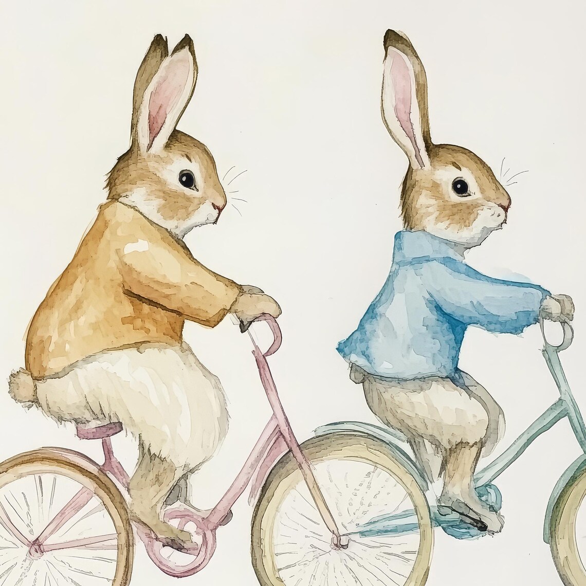 Bunnies On Bikes Drawing Vintage Nursery Art Print - Image 2