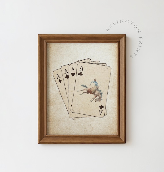 Four Aces Rodeo Cowboy Vintage Poker Playing Cards Western Wall Art