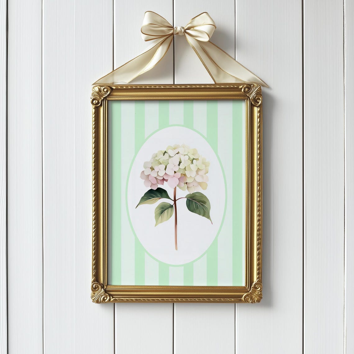 Mint Green Striped Hydrangea Bloom Vintage Botanical Decor Poster - Image 4