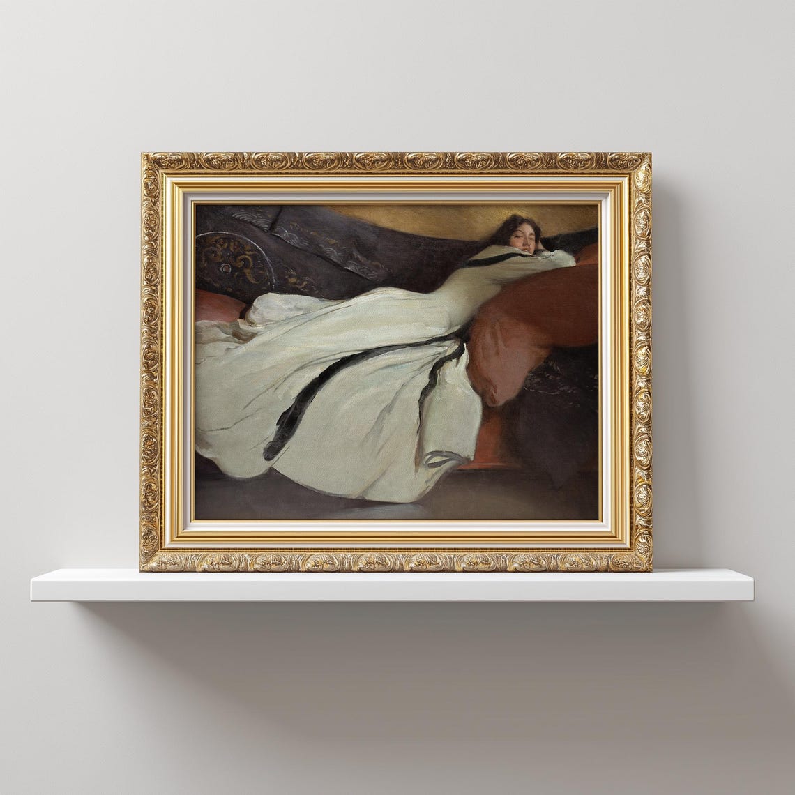 Vintage Lounging Woman, Antique Reproduction Portrait