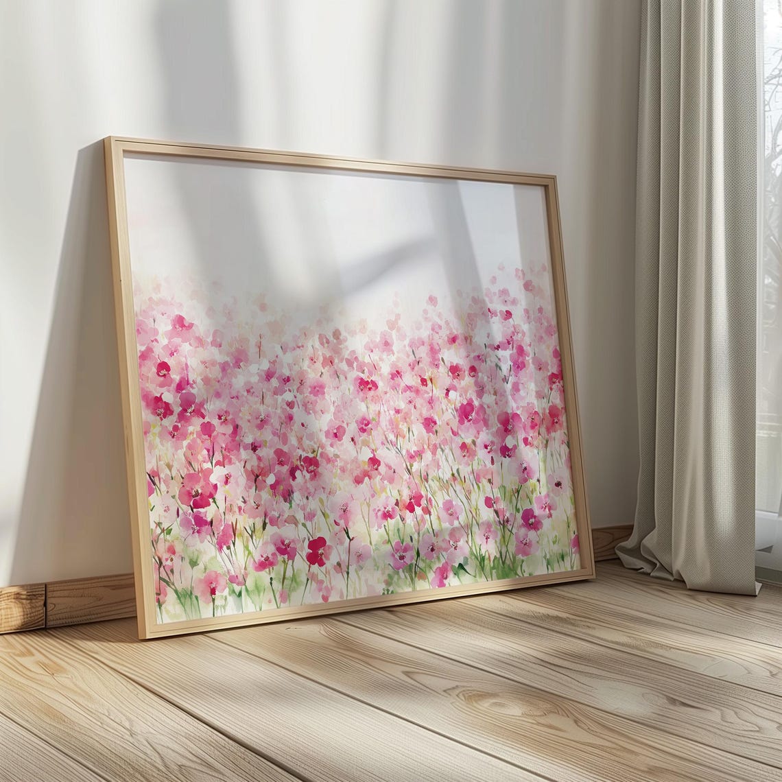 Pink Wildflower Meadow Watercolor Impressionist Floral Art Print - Image 3