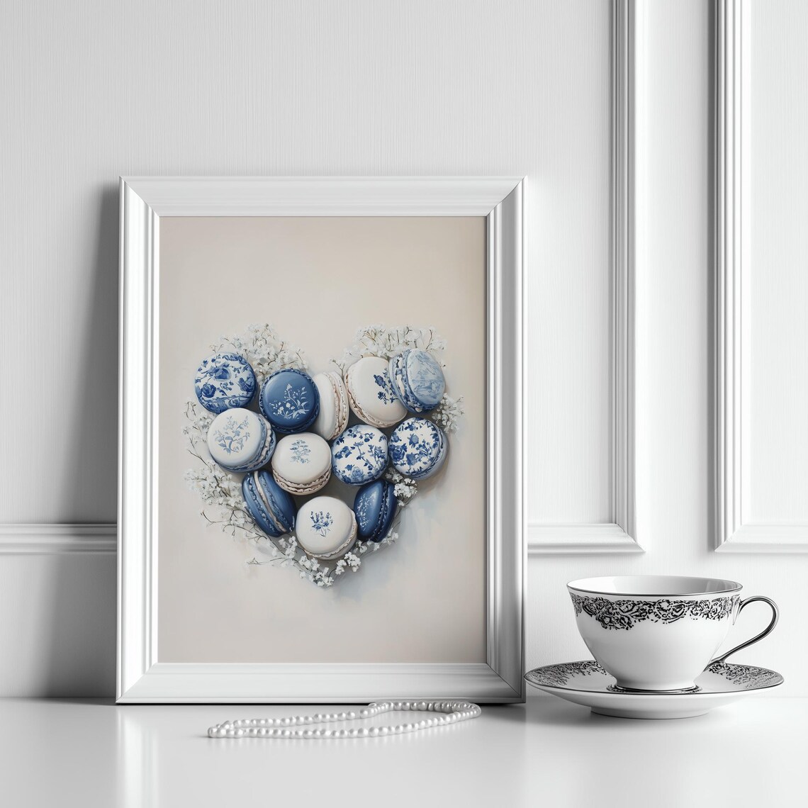 Blue White Floral Macaron Heart Baby Breath Valentine Poster - Image 3