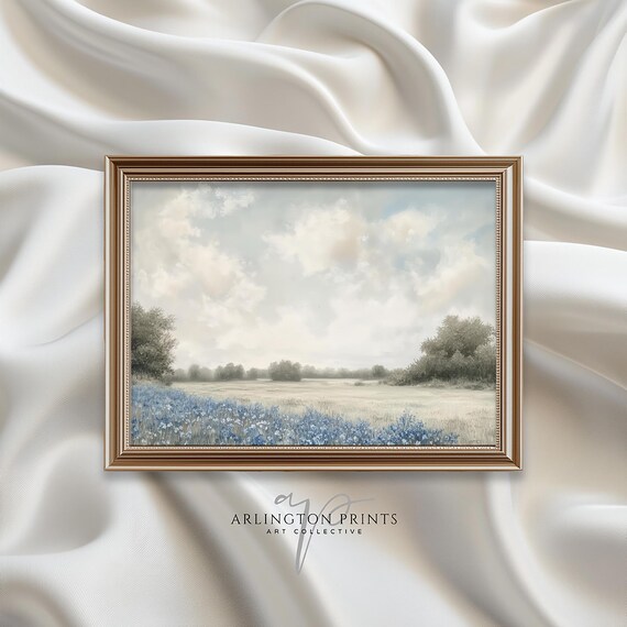 Vintage Spring Bluebonnet Meadow Soft Neutral Landscape Poster