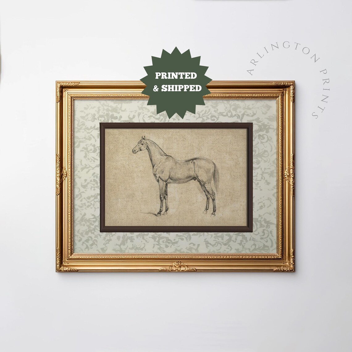 Vintage Horse Pencil Sketch Elegant Equestrian Antique Farmhouse Wall Art