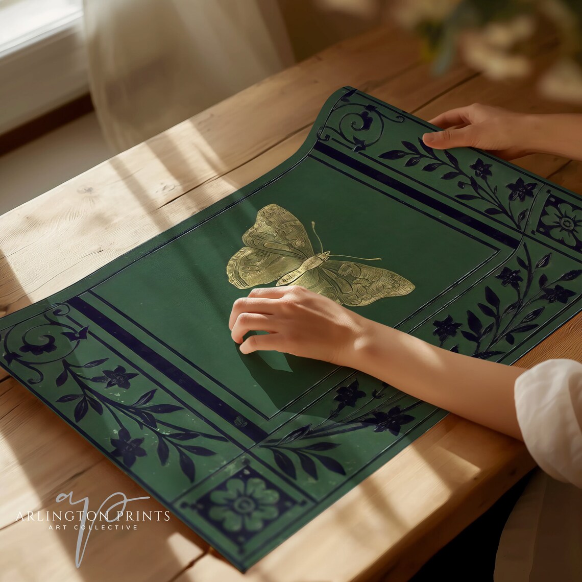 Vintage Green Book Cover With Gold Butterfly Library Art Poster - Image 5