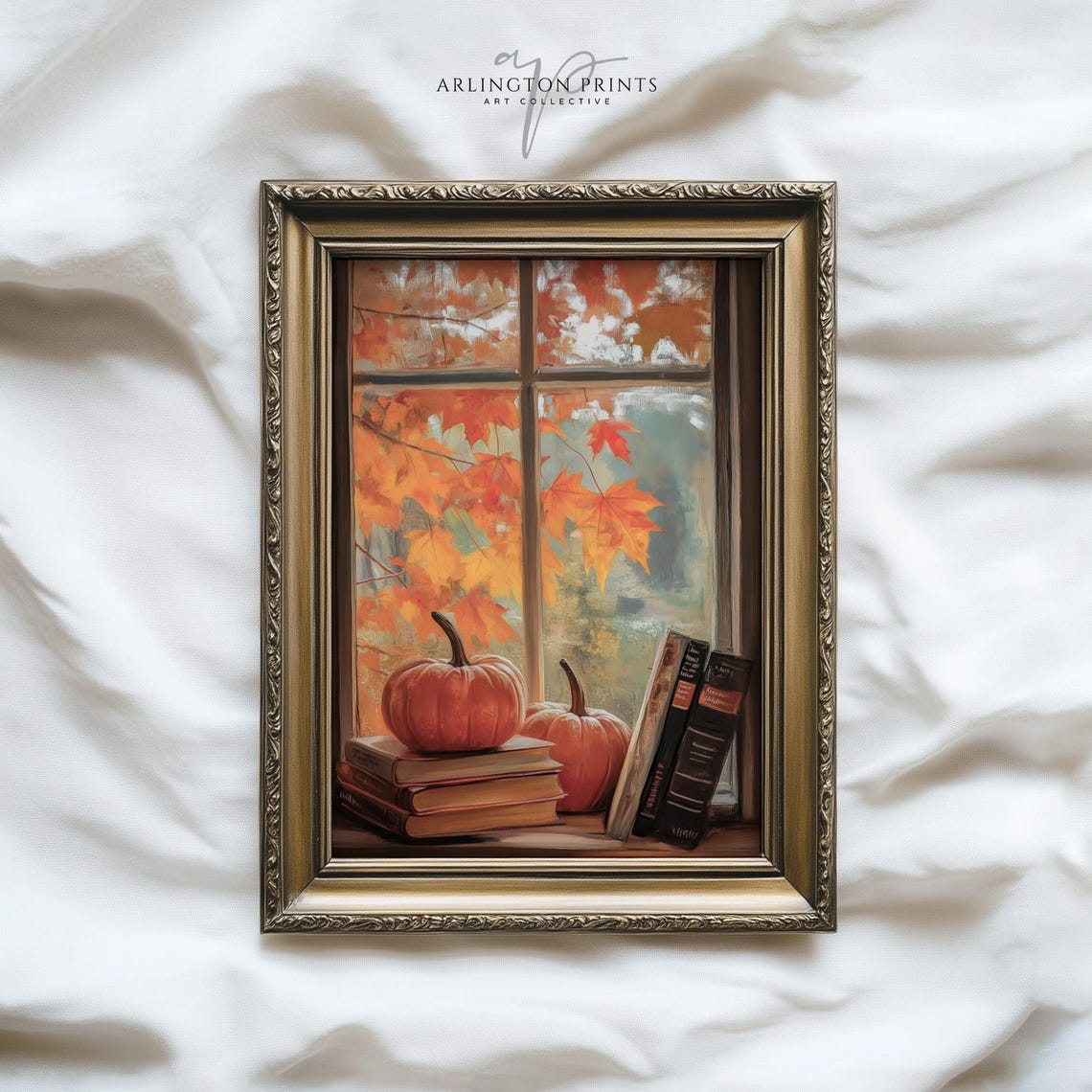 Cozy Fall Window With Pumpkins Autumn Leaves And Books Home Decor Book Lover Thanksgiving 1140