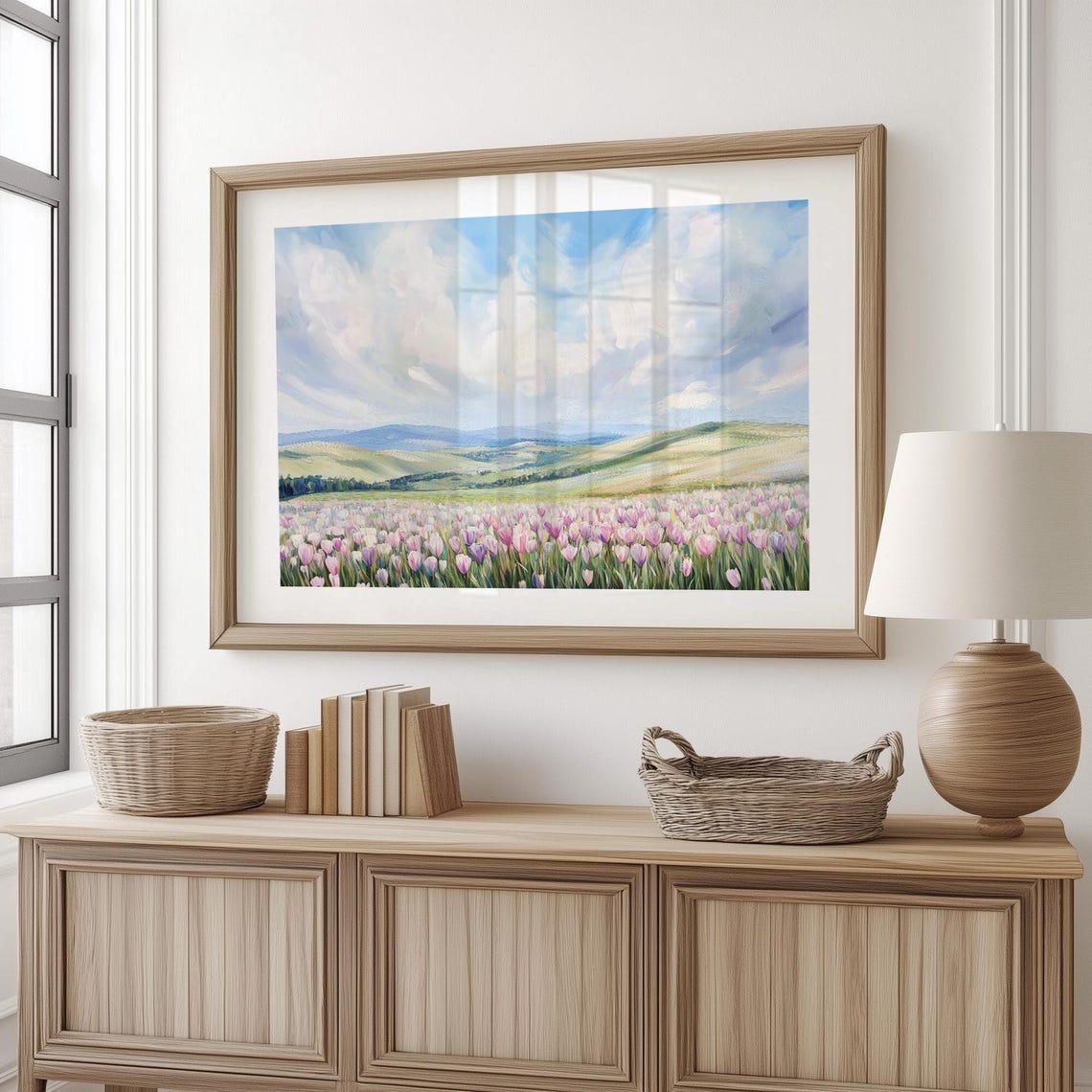 Pink Tulip Field Mountain Landscape Spring Flower Meadow Poster - Image 3