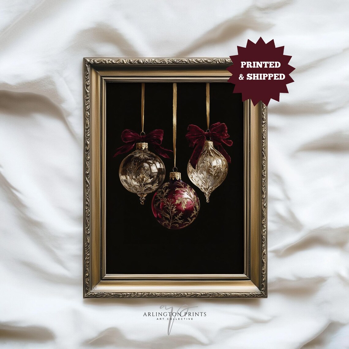 Vintage Christmas Baubles With Velvet Bows Oil Painting Poster