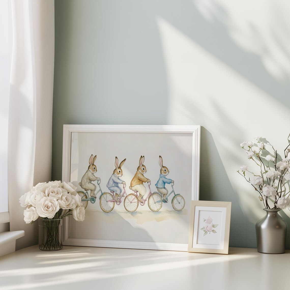 Bunnies On Bikes Drawing Vintage Nursery Art Print - Image 4