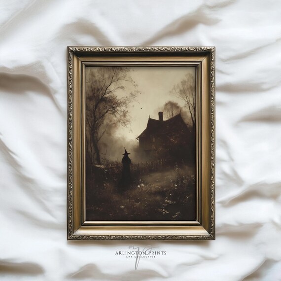 Witch In Dark Forest Print Gothic Halloween Wall Art Spooky Haunted House Artwork Witchy Decor 8491