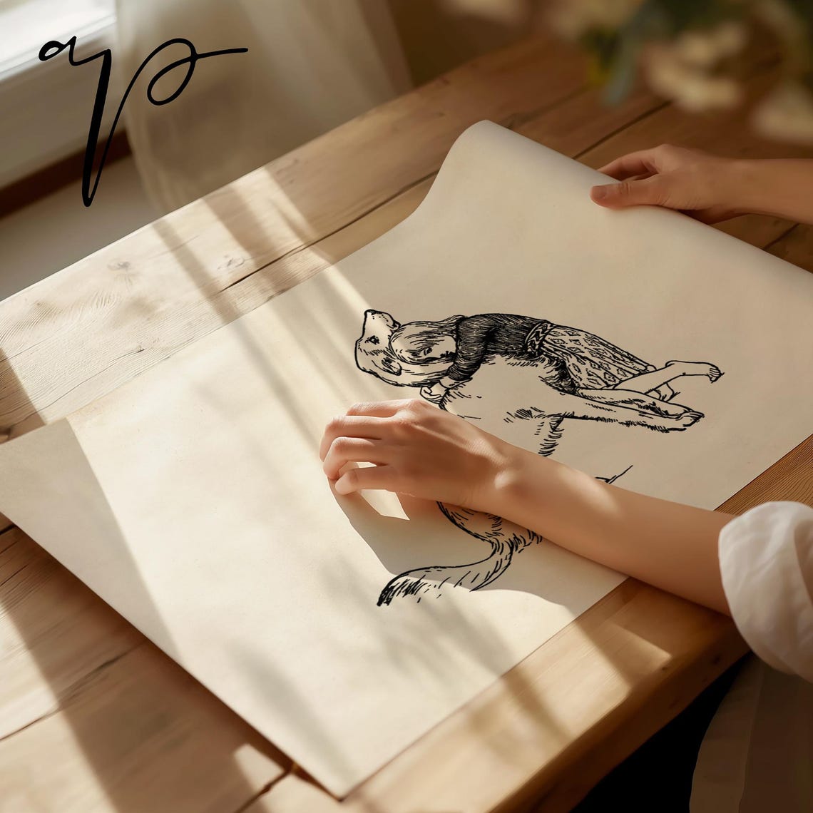 Vintage Nursery Art Print Girl And A Dog Print Farmhouse Wall Decor Neutral Kids Room Country Art T9212 - Image 2