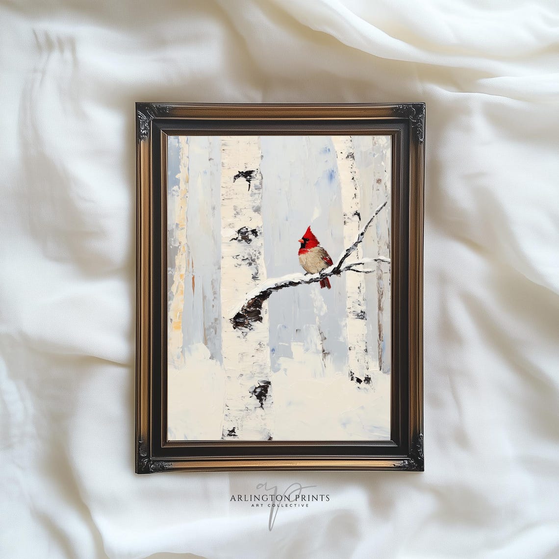 Red Cardinal in Snowy Birch Forest Rustic Winter Bird Poster - Image 4