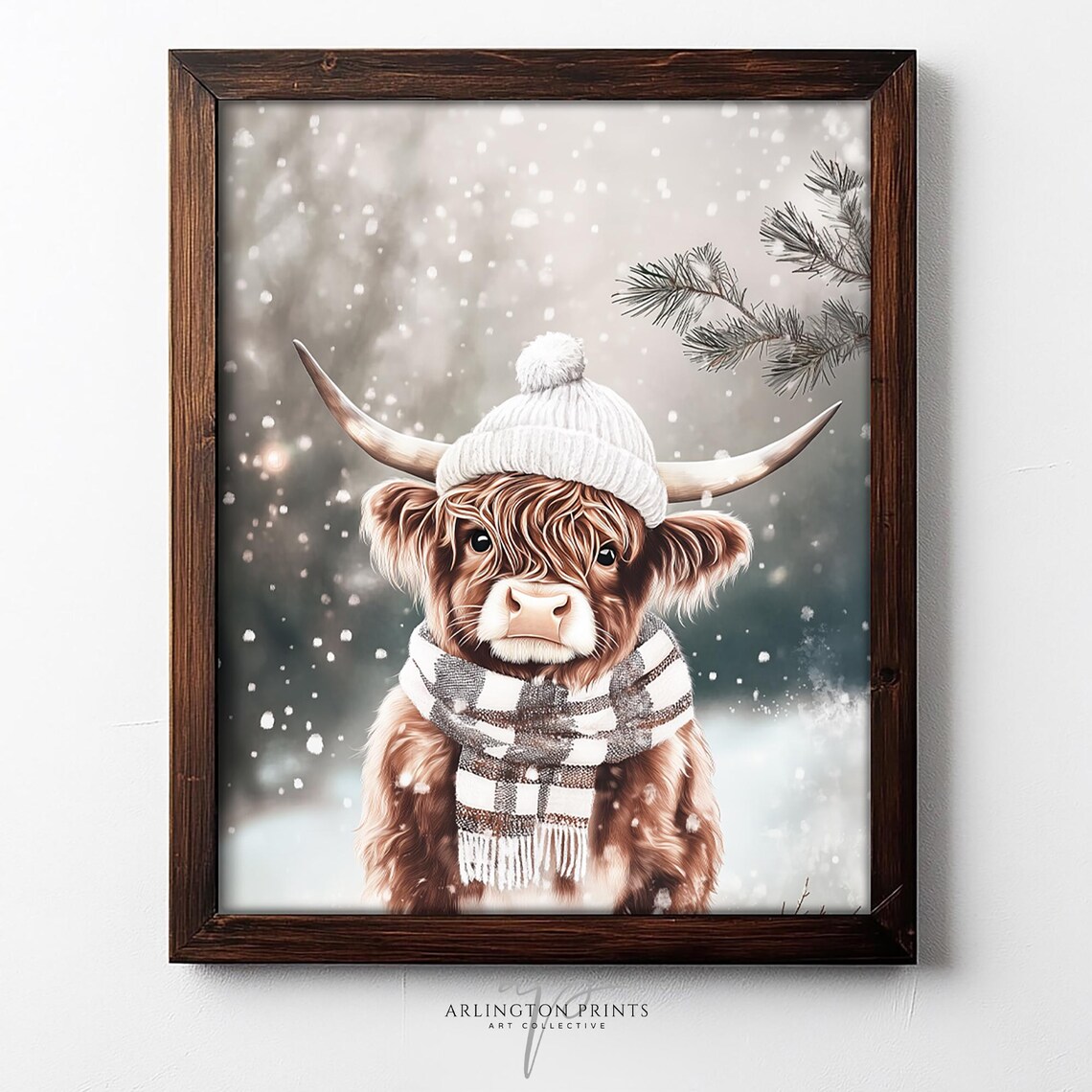 Scottish Highland Cow Art Print, Farmhouse Christmas Decor